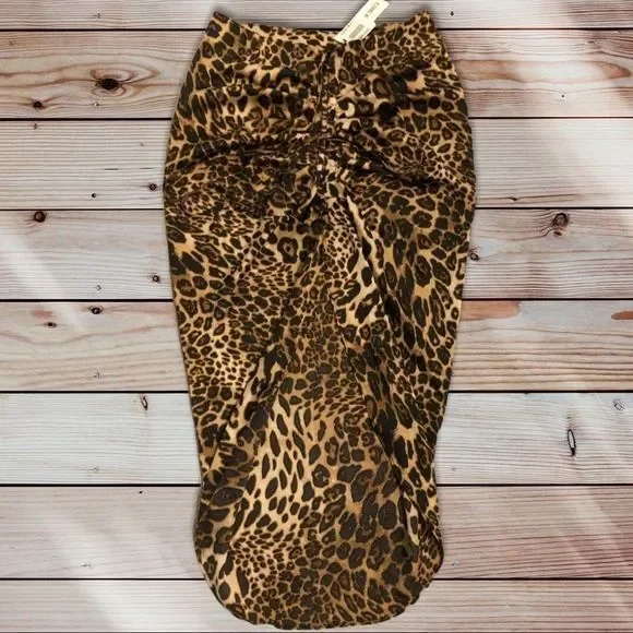 BB DAKOTA Ruched Drawstring Leopard Print Skirt - Picture 2 of 9